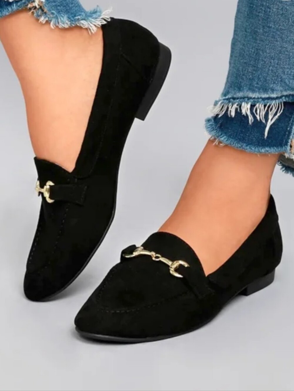 Lulu's Taupe Suede Loafers with Gold Hardware